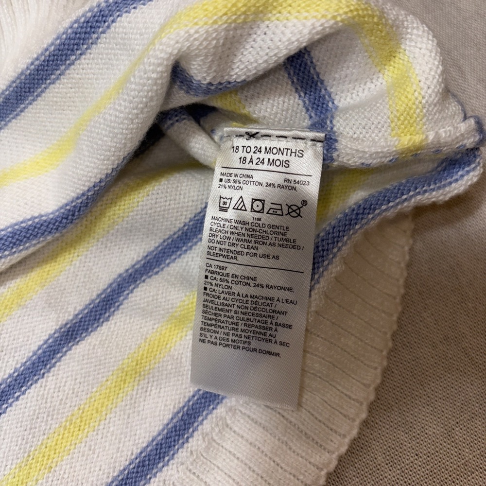 Boys Janie And Jack White Blue Yellow Striped Pullover Shawl Sweater Sz 18-24 Mo - Picture 5 of 7
